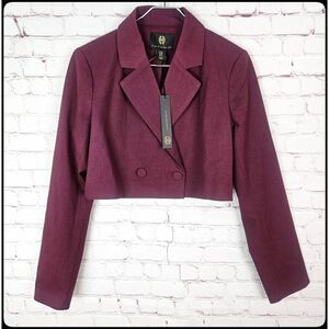 NWT HOUSE OF HARLOW 1960 Wine Button Career Cropped Blazer Jacket Women's Medium
